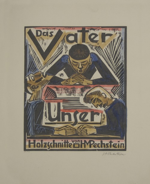 Max Pechstein. Hallowed Be Thy Name (Geheiliget werde Dein Name), from The Lord's Prayer (Das Vater Unser), 1921. Hand-coloured woodcut on cream wove paper. Jansma Collection, Grand Rapids Art Museum, 2009.127c